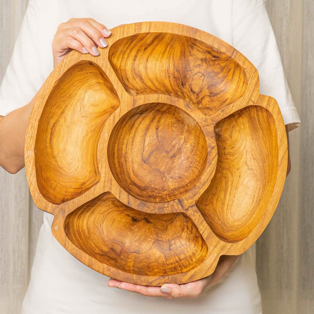 Teak Wood Sectional Chip and Dip Platter