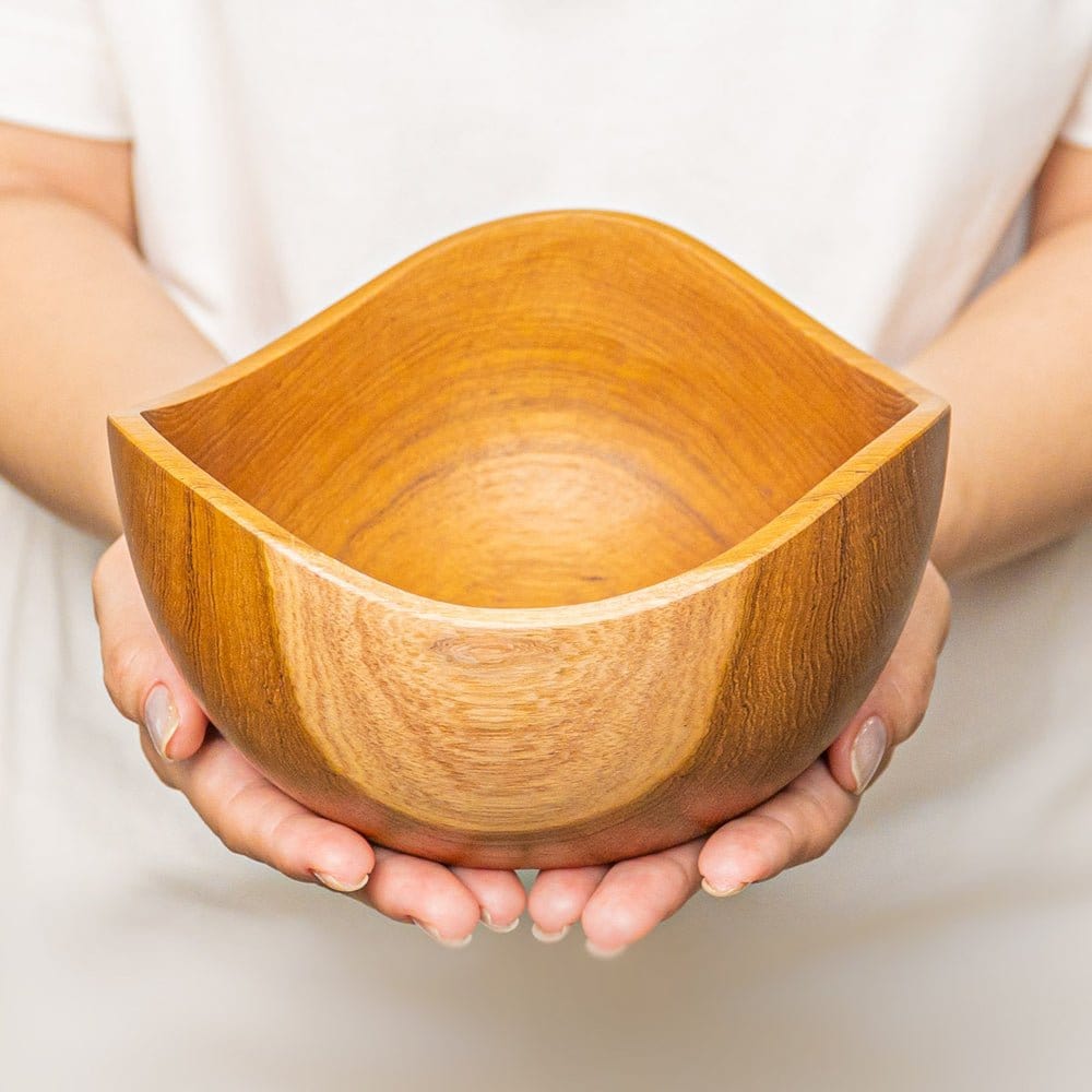 Handcrafted Wavy Teak Wood Bowl